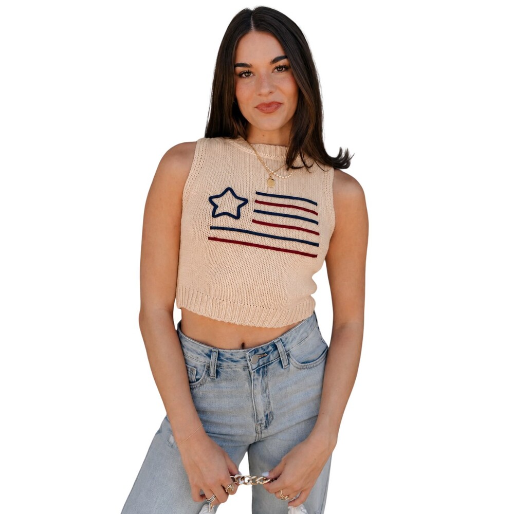 American Flag Sweater Vest SMALL Fisherman 90s Americana Coastal Cotton Blend